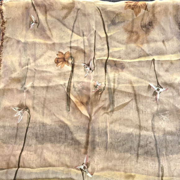 SALVATORE FERRAGAMO Sheer Scarf Silk Rectangle Burnt Orange Flowers Butterflies - Picture 8 of 11